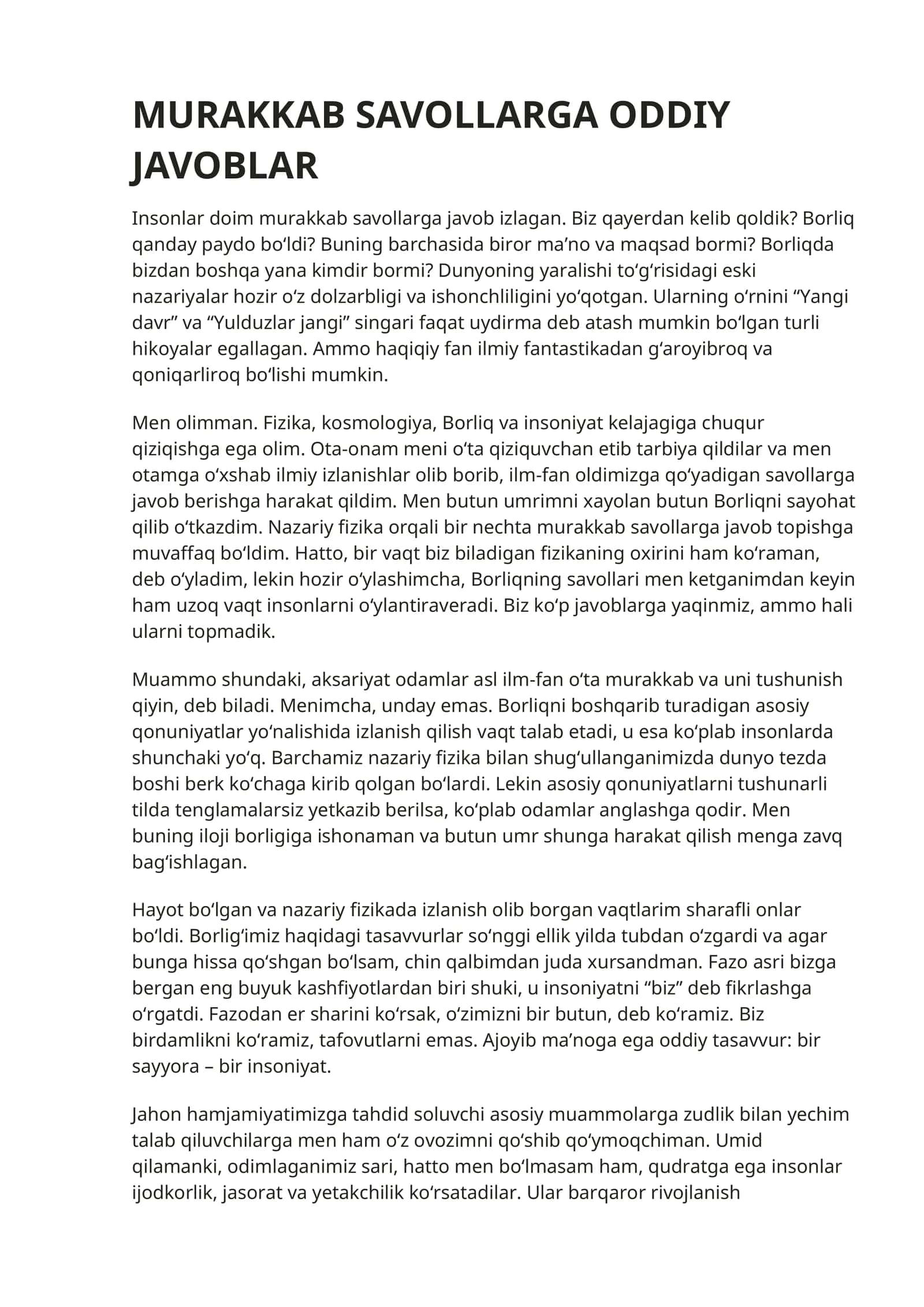 MURAKKAB SAVOLLARGA ODDIY JAVOBLAR 1