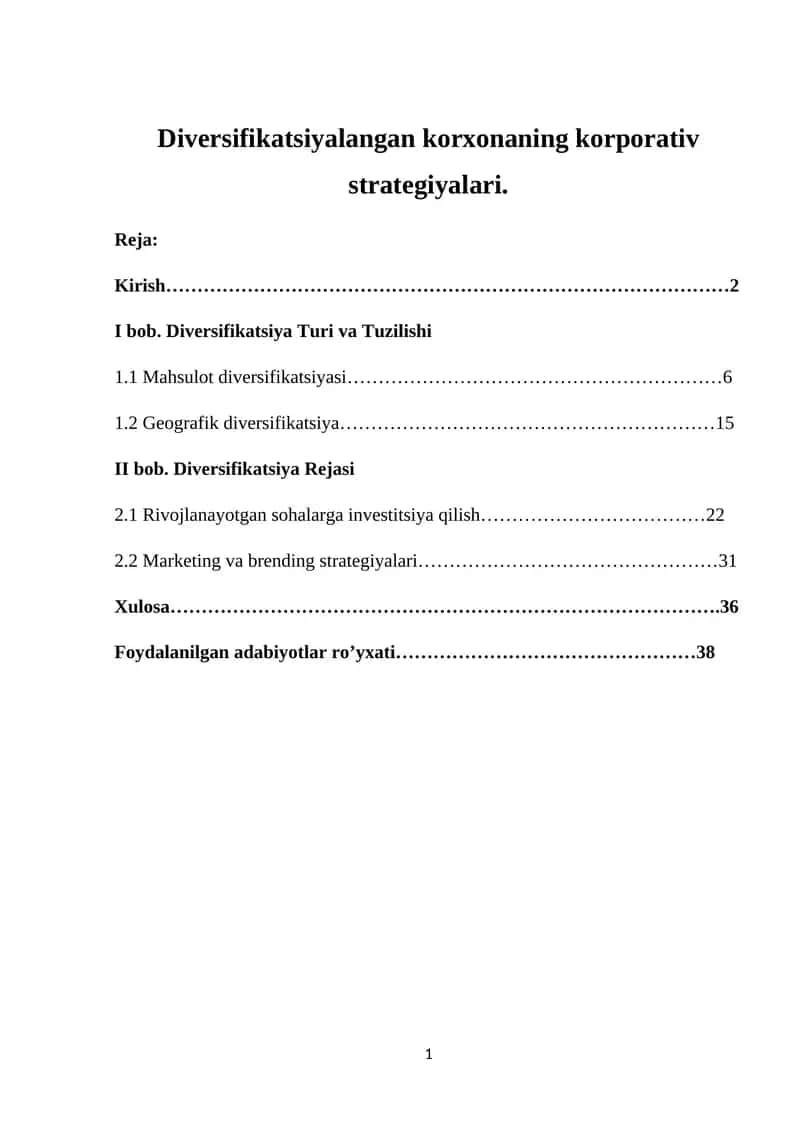 Diversifikatsiyalangan korxonaning korporativ strategiyalari 1