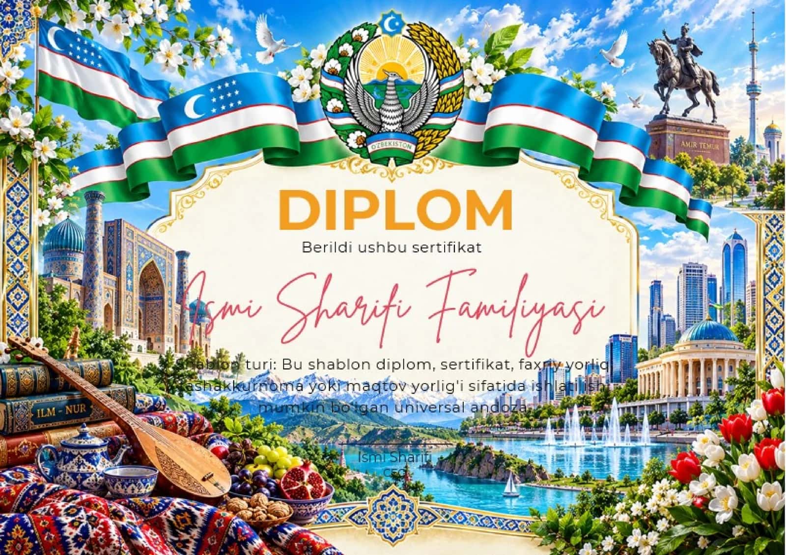 Shablon diplom, sertifikat, faxriy yorliq, tashakkurnoma yoki maqtov yorlig'i 1