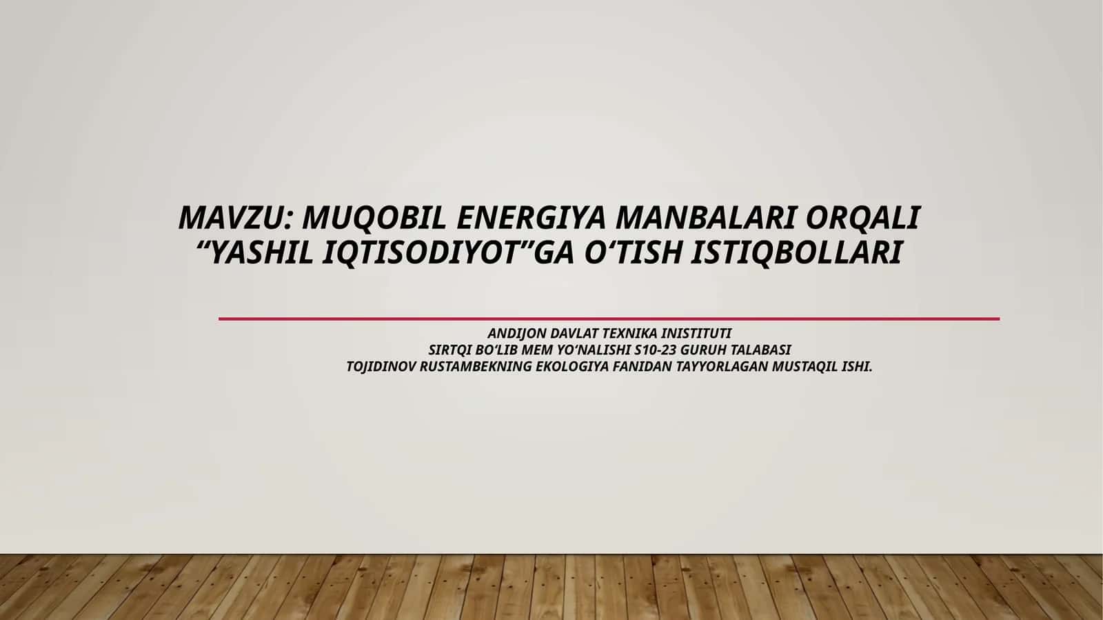 Yashil iqtisodiyot tushunchasi 1