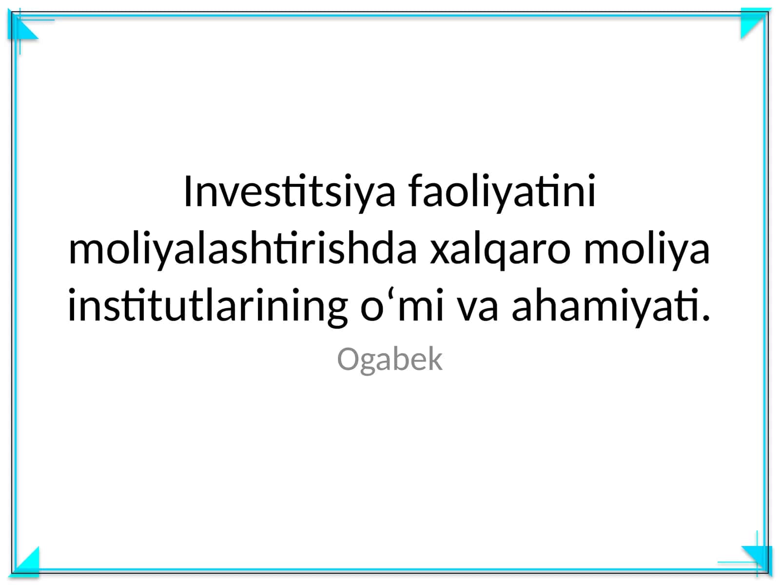 Investitsiya faoliyatini moliyalashtirishda xalqaro moliya institutlarining oʻmi va ahamiyati 1