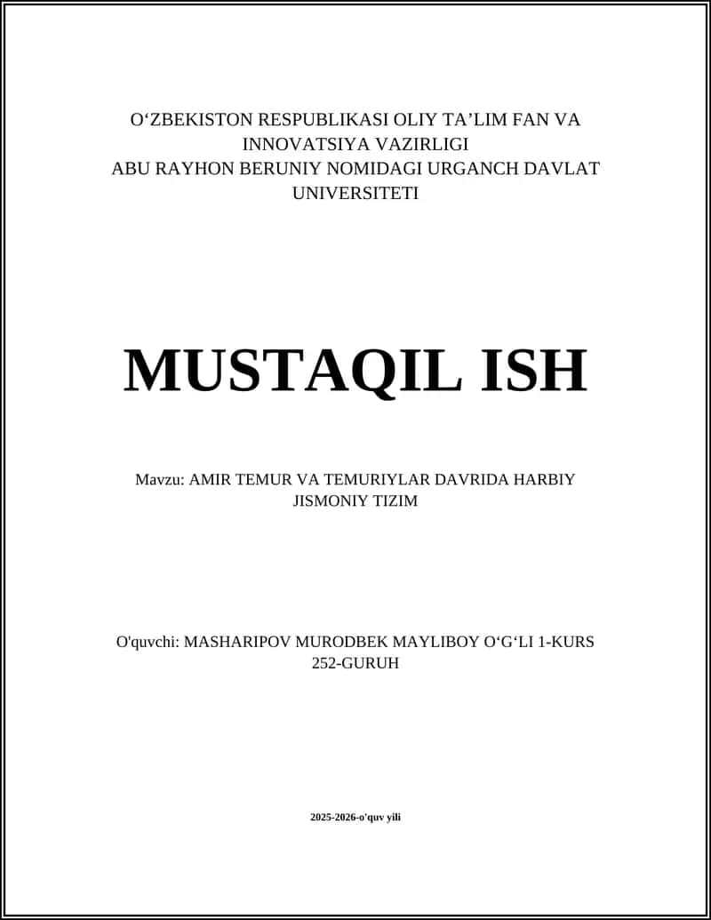 AMIR TEMUR VA TEMURIYLAR DAVRIDA HARBIY JISMONIY TIZIM 1