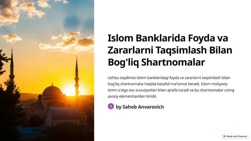 Islom Banklarida Foyda va Zararlarni Taqsimlash Bilan Bog'liq Shartnomalar 1