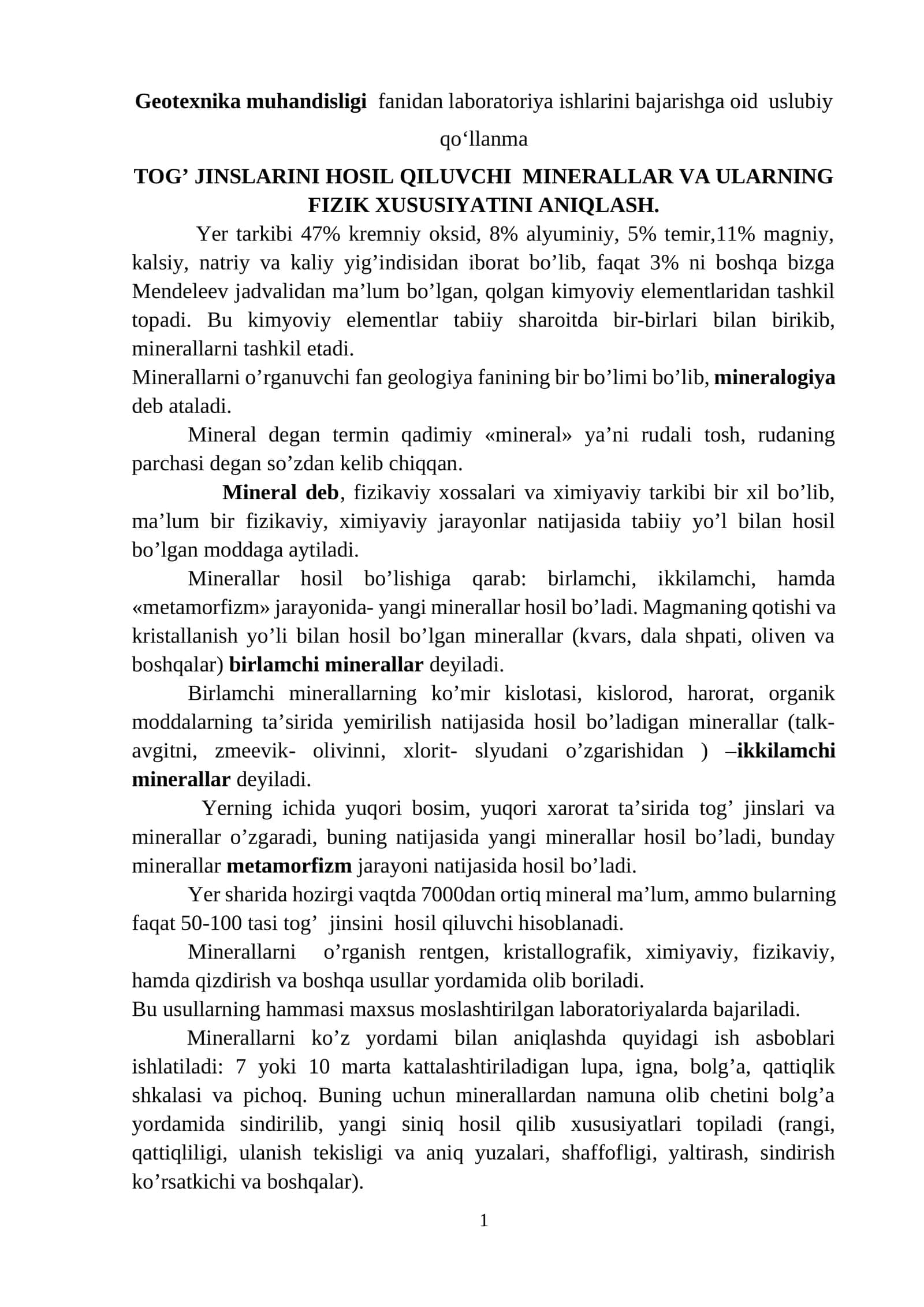 TOG’ JINSLARINI HOSIL QILUVCHI MINERALLAR VA ULARNING FIZIK XUSUSIYATINI ANIQLASH 1
