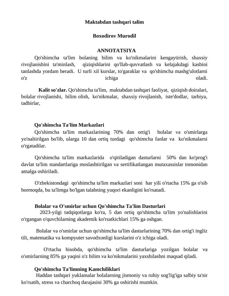 Qo'shimcha Ta'lim Markazlari 1