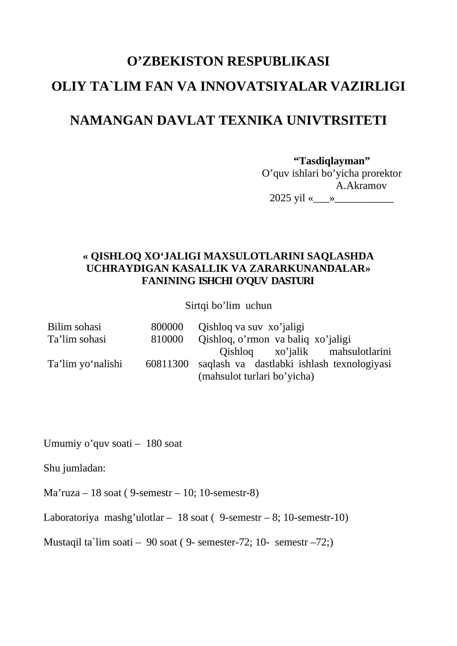 Mavzu: QISHLOQ XO‘JALIGI MAXSULOTLARINI SAQLASHDA UCHRAYDIGAN KASALLIK VA ZARARKUNANDALAR 1