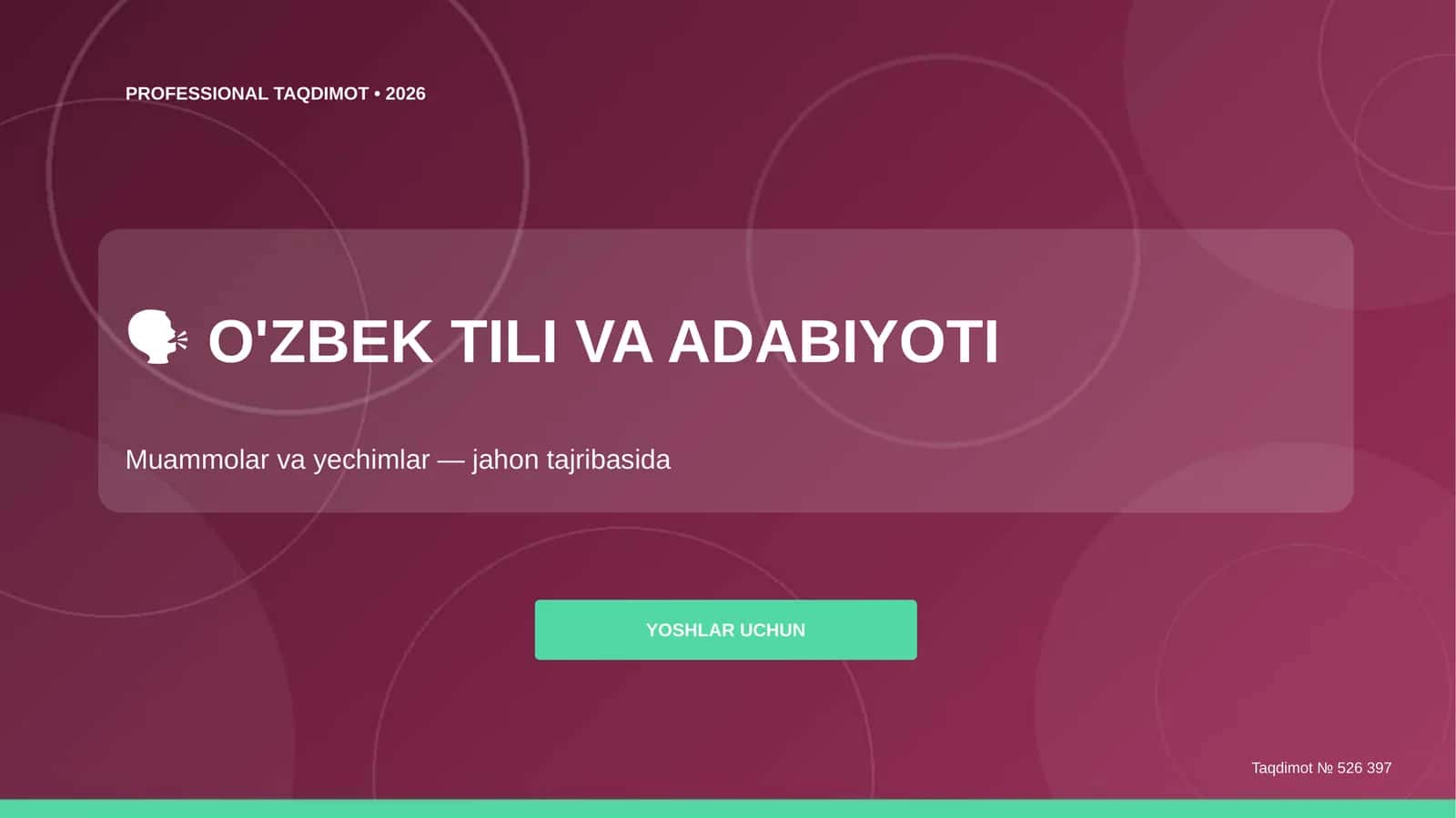 O'zbek tili va adabiyoti: muammolar va yechimlar (jahon tajribasida) [yoshlar uchun] 1