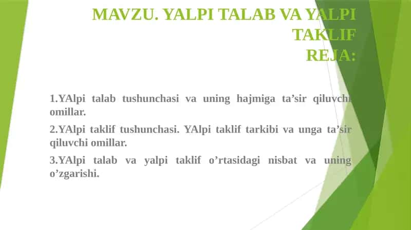 YAlpi Talab va Yalpi Taklifreja 1