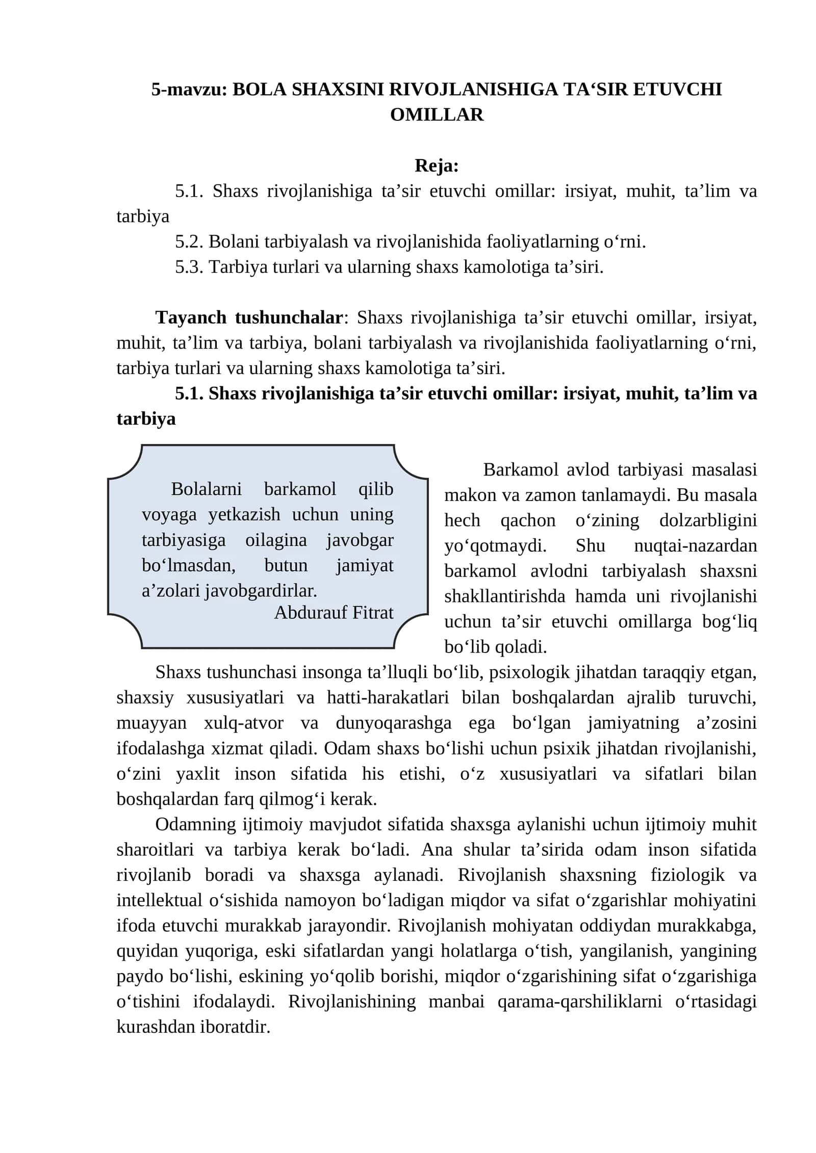 BOLA SHAXSINI RIVOJLANISHIGA TA‘SIR ETUVCHI OMILLAR 1