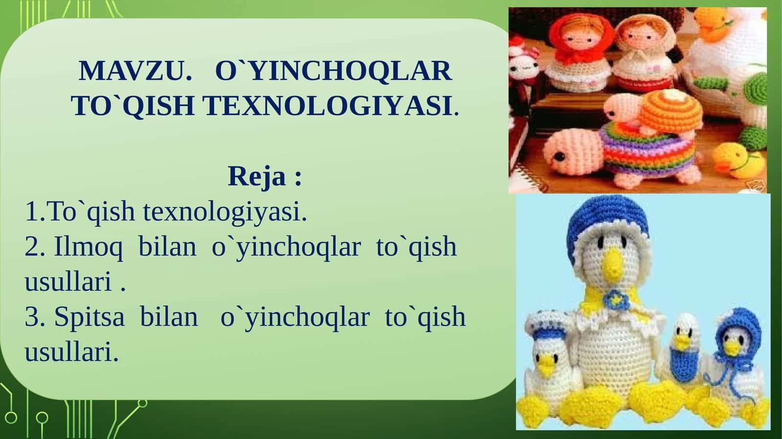O`YINCHOQLAR TO`QISH TEXNOLOGIYASI 1