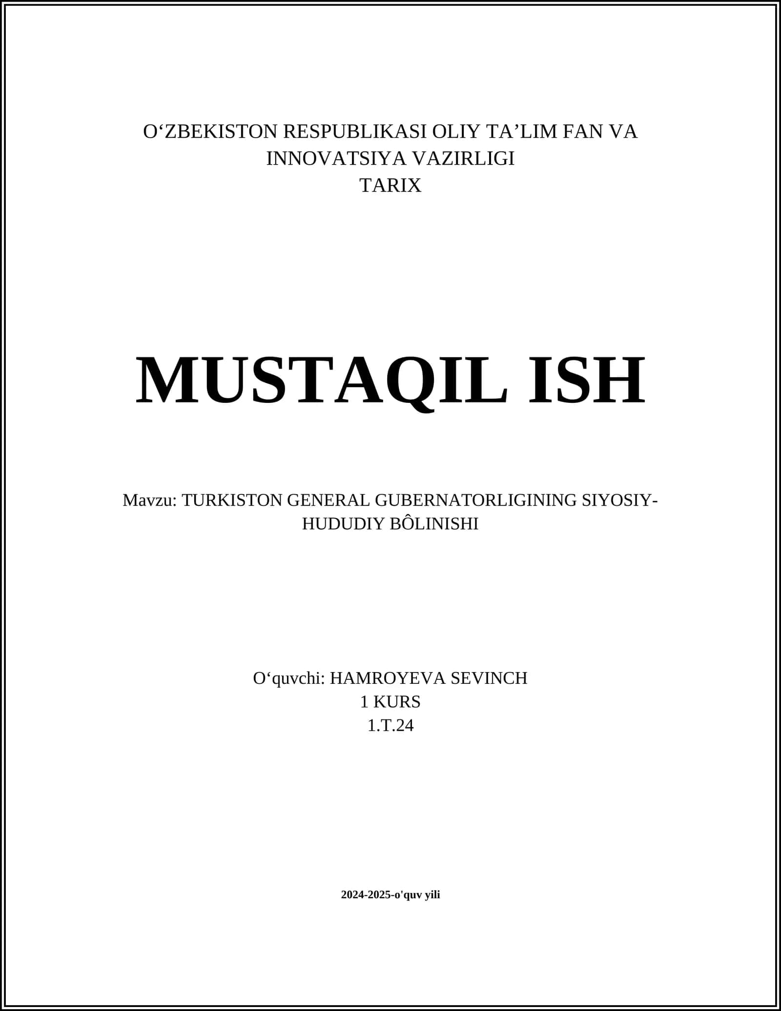 TURKISTON GENERAL GUBERNATORLIGINING SIYOSIY-HUDUDIY BÔLINISHI 1