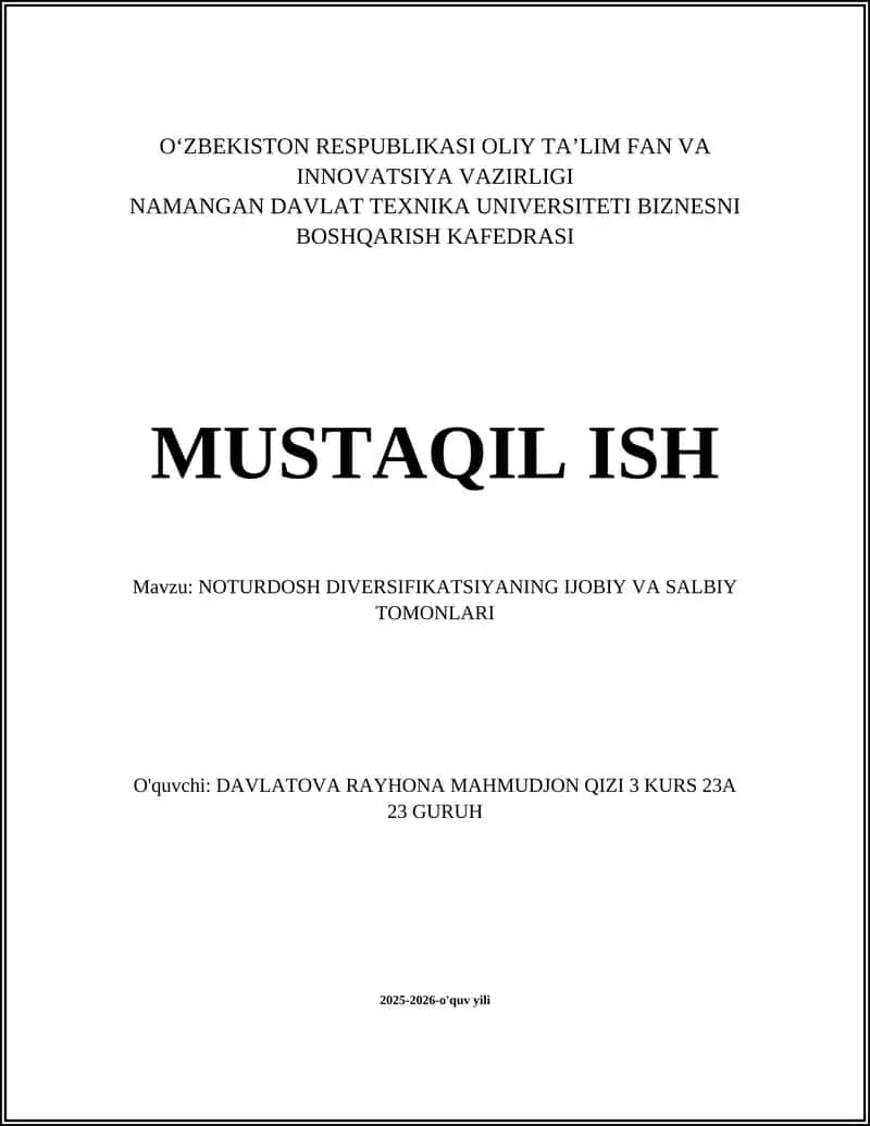 NOTURDOSH DIVERSIFIKATSIYANING IJOBIY VA SALBIY TOMONLARI 1