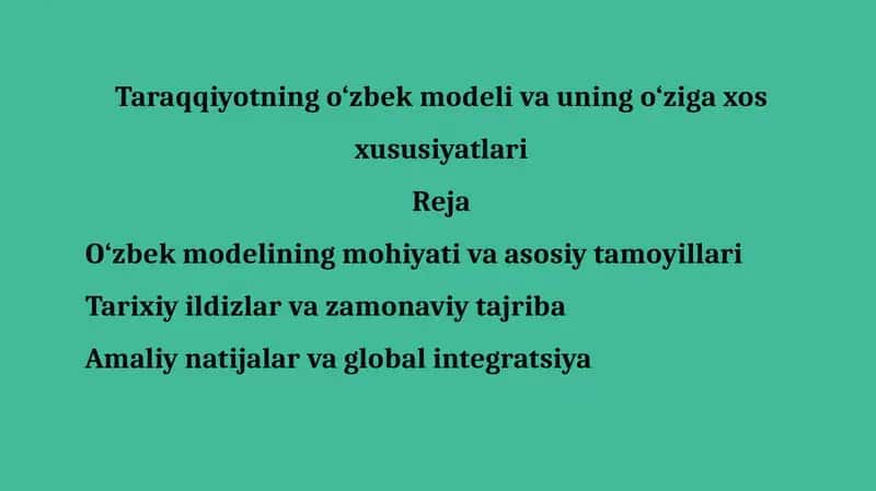 Taraqqiyotning o‘zbek modeli va uning o‘ziga xos xususiyatlari 1