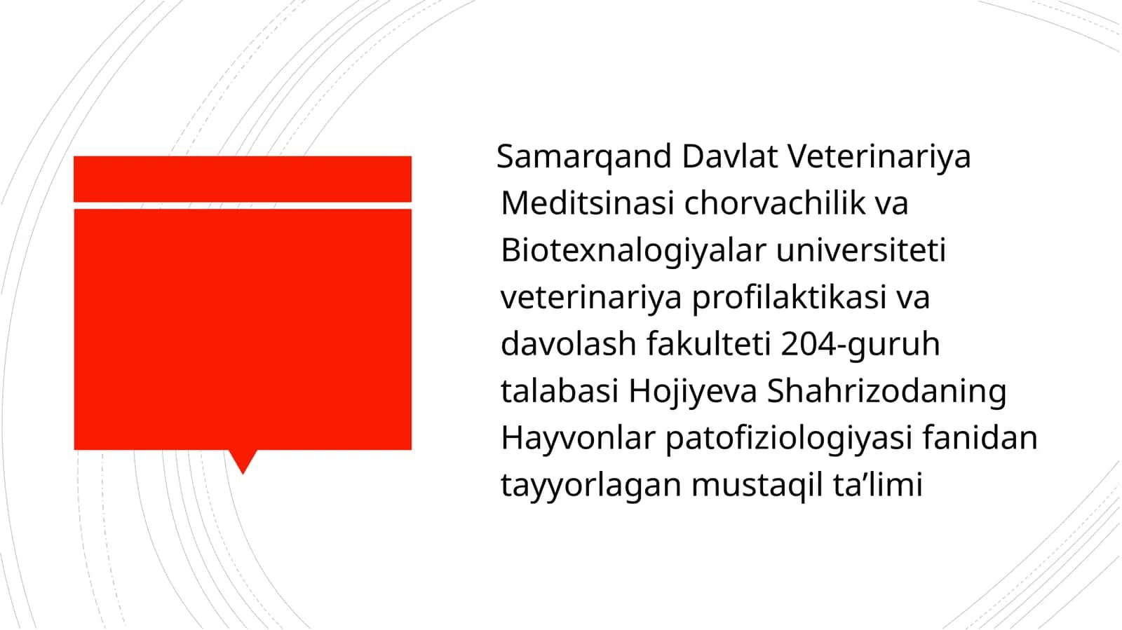 Hayvonlar patofiziologiyasi fanidan tayyorlagan mustaqil ta'limi 1