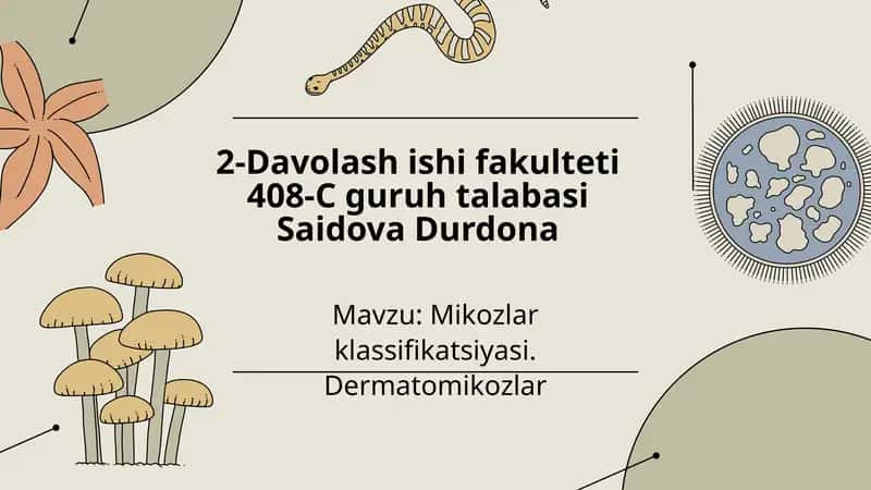Mikozlar klassifikatsiyasi. Dermatomikozlar 1