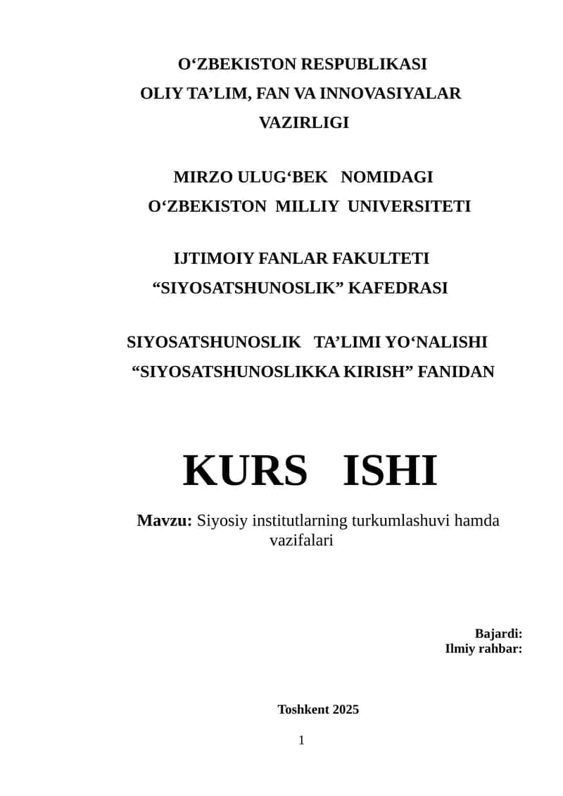 Siyosiy institutlarning turkumlashuvi hamda vazifalari 1