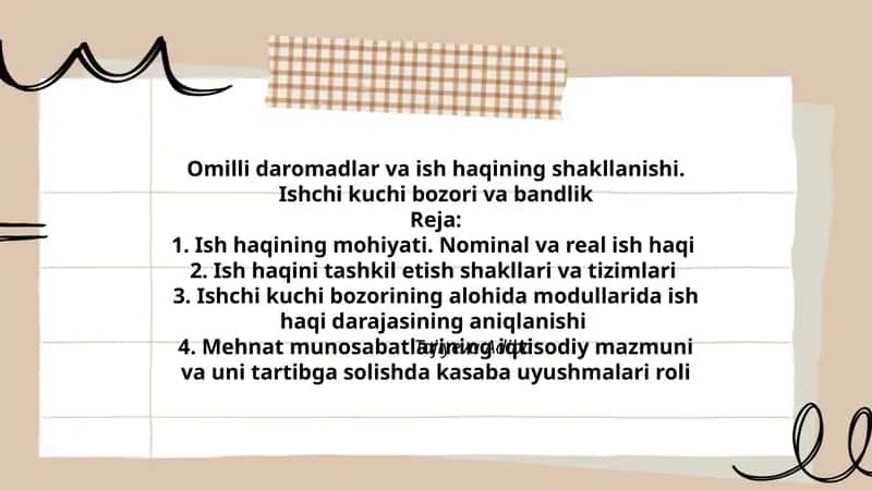 Omilli daromadlar va ish haqining shakllanishi. Ishchi kuchi bozori va bandlik 1