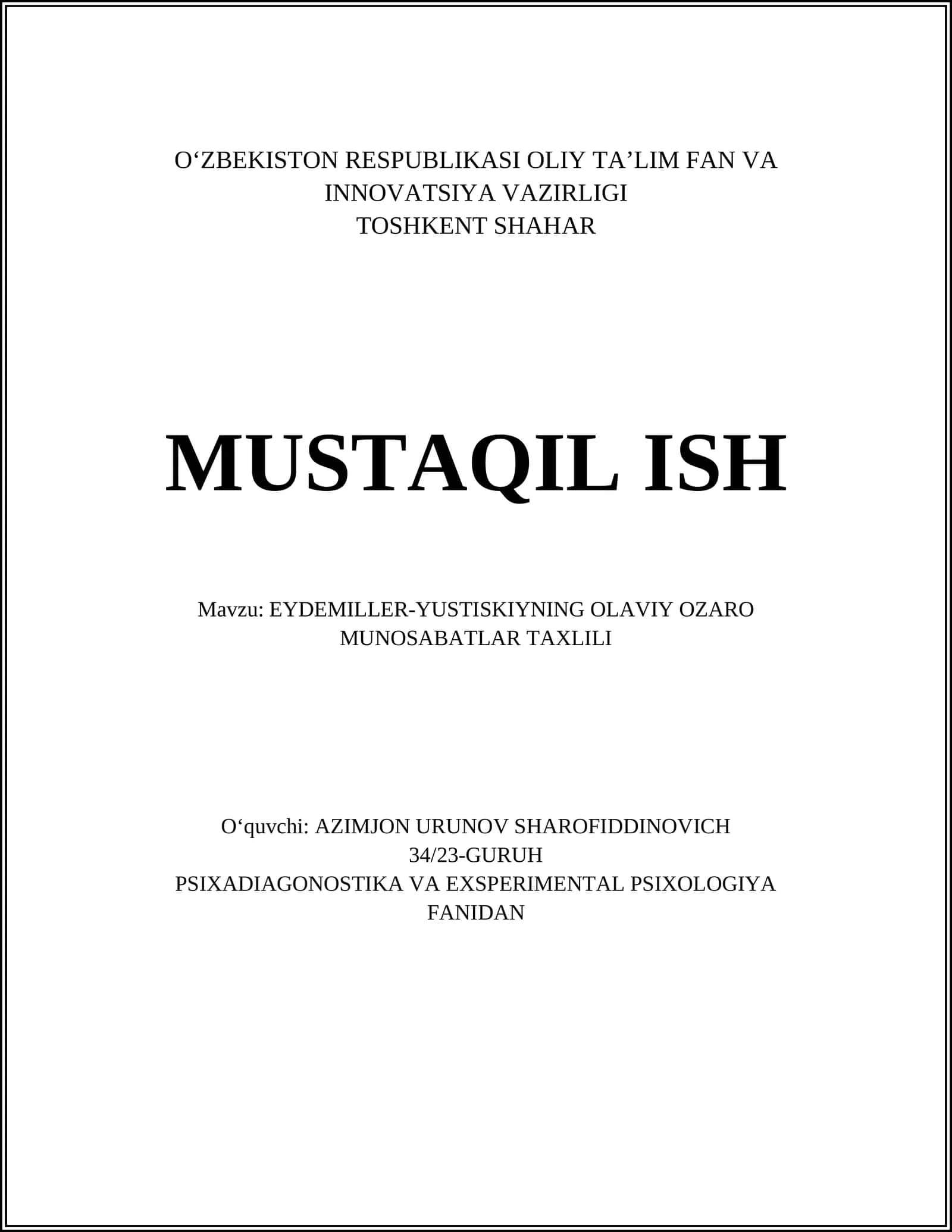 EYDEMILLER-YUSTISKIYNING OLAVIY OZARO MUNOSABATLAR TAXLILI 1