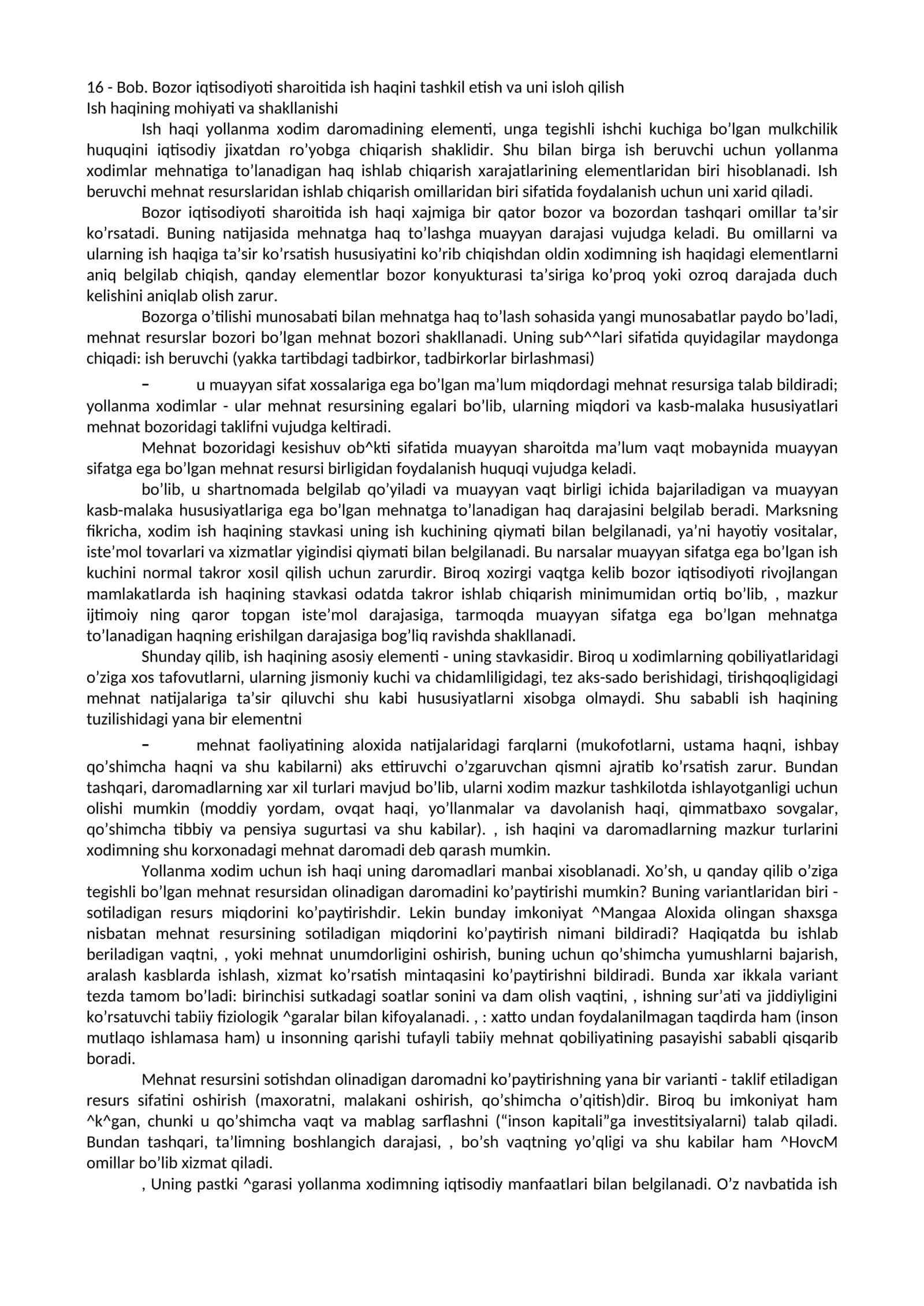 Bоb. Bozor iqtisodiyoti sharoitida ish haqini tashkil etish va uni isloh qilish 1