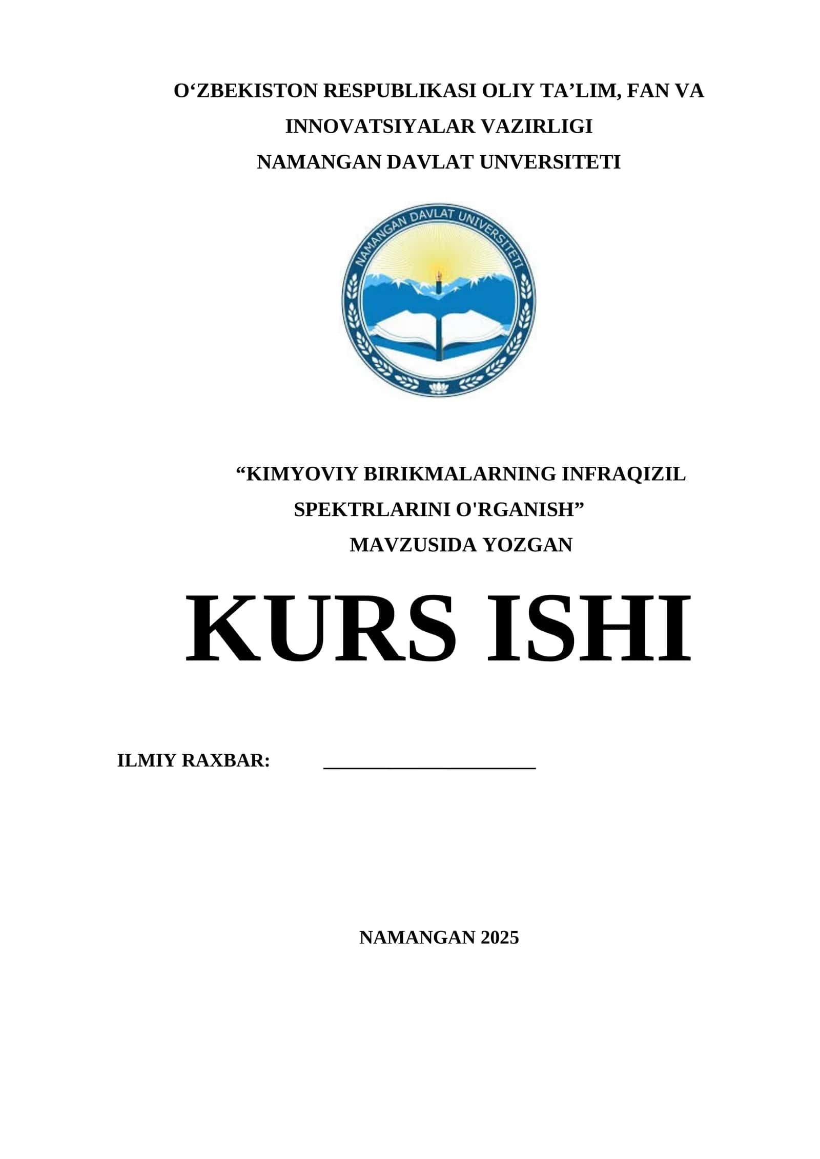 KIMYOVIY BIRIKMALARNING INFRAQIZIL SPEKTRLARINI O'RGANISH 1