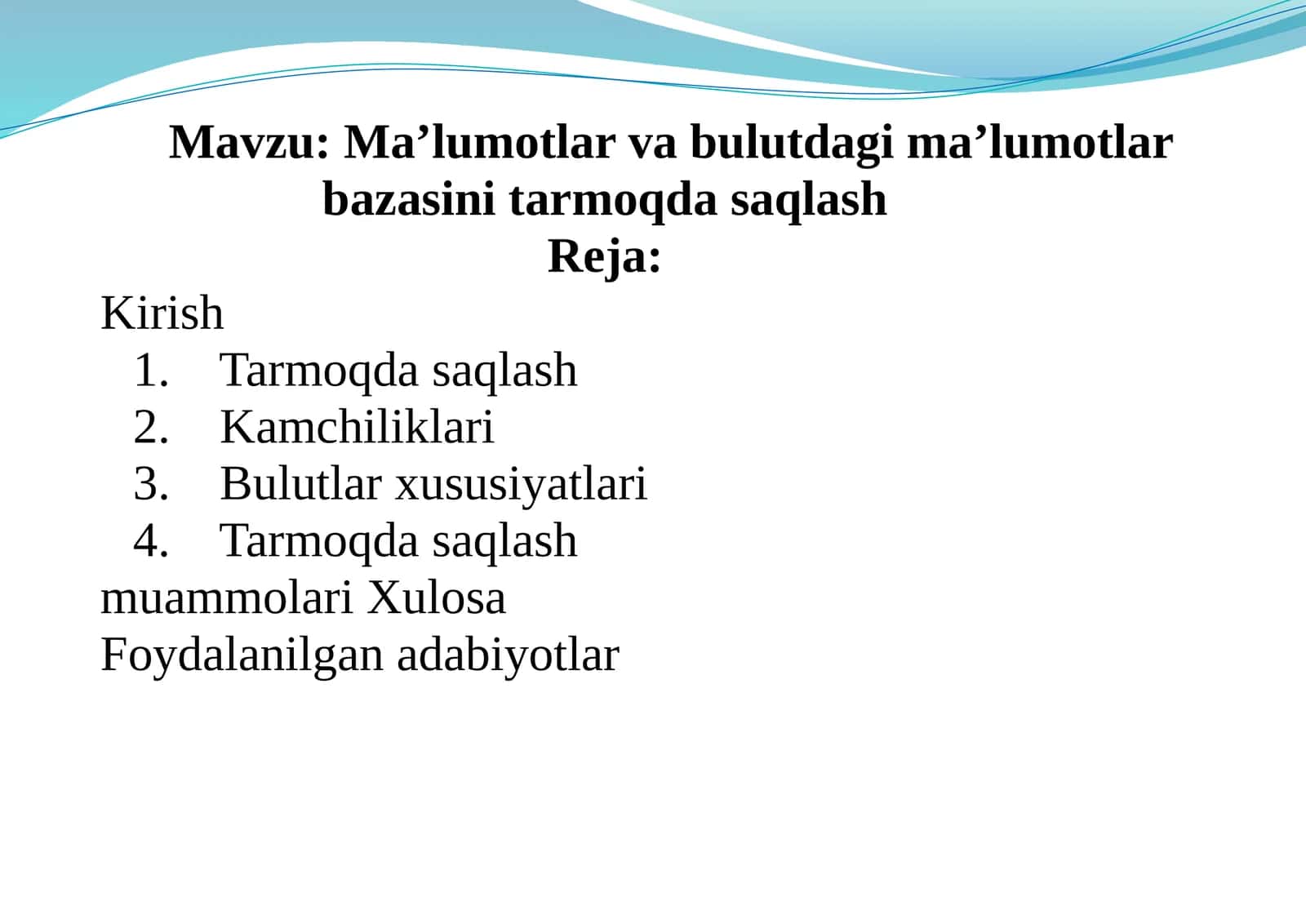 Ma’lumotlar va bulutda ma’lumotlar bazasi 1