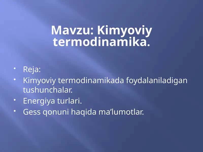 Kimyoviy termodinamika. 1