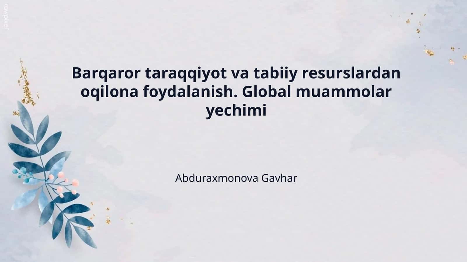 Barqaror taraqqiyot va tabiiy resurslardan oqilona foydalanish. Global muammolar yechimi 1