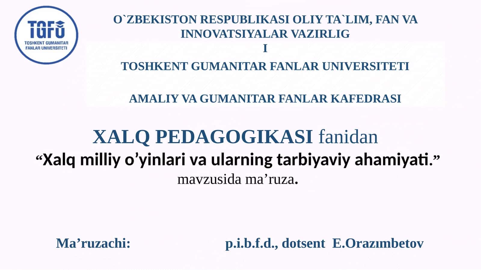 "Xalq milliy o’yinlari va ularning tarbiyaviy ahamiyati" 1