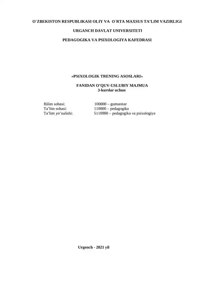 PSIXOLOGIK TRENING ASOSLARI