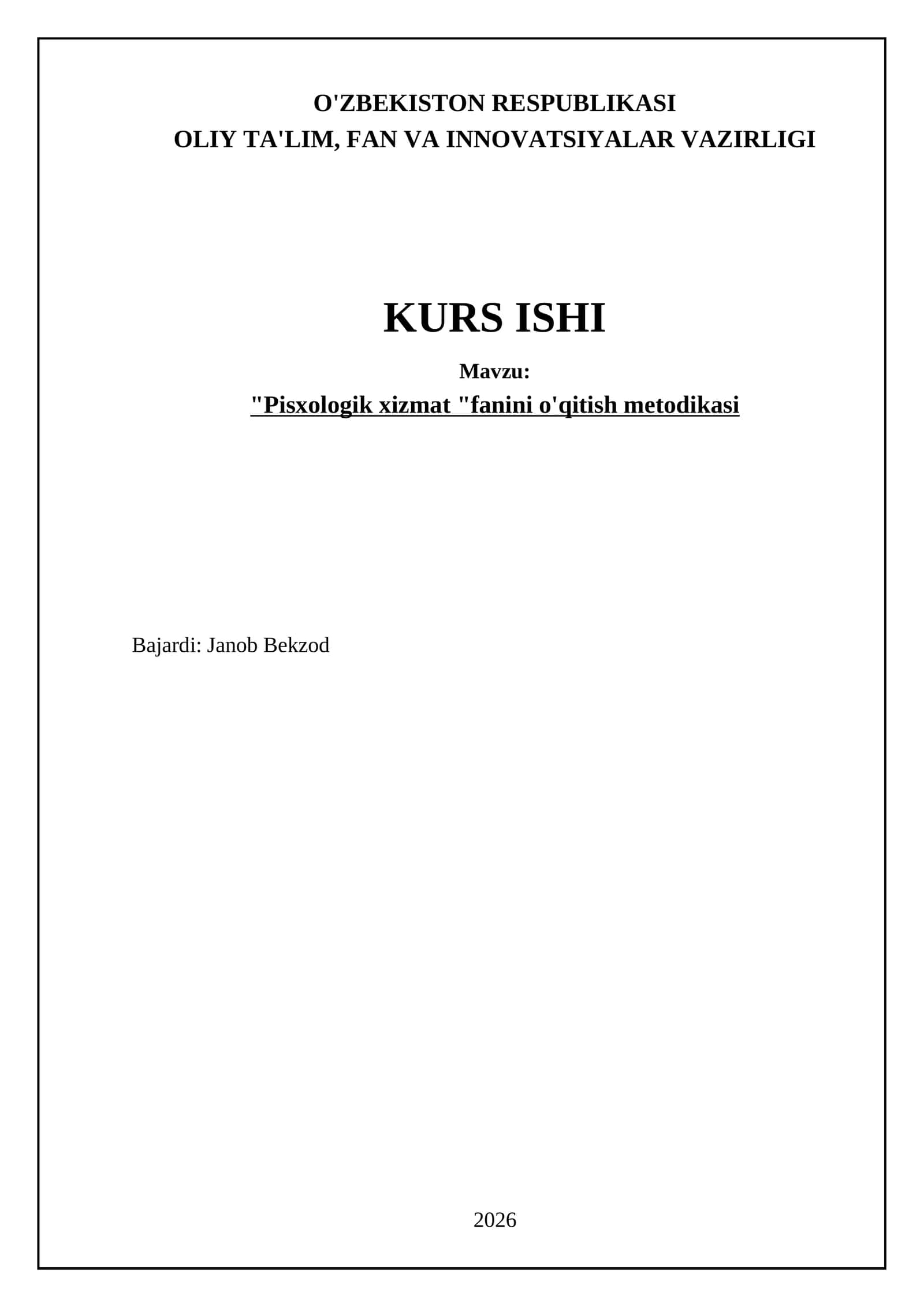 Psixologik xizmatni o'qitish metodikasi 1