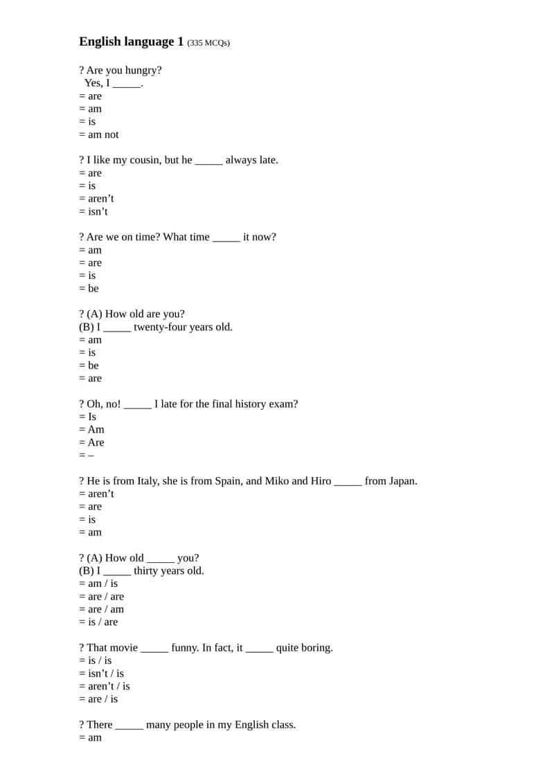 English language 1 (335 MCQs) 1