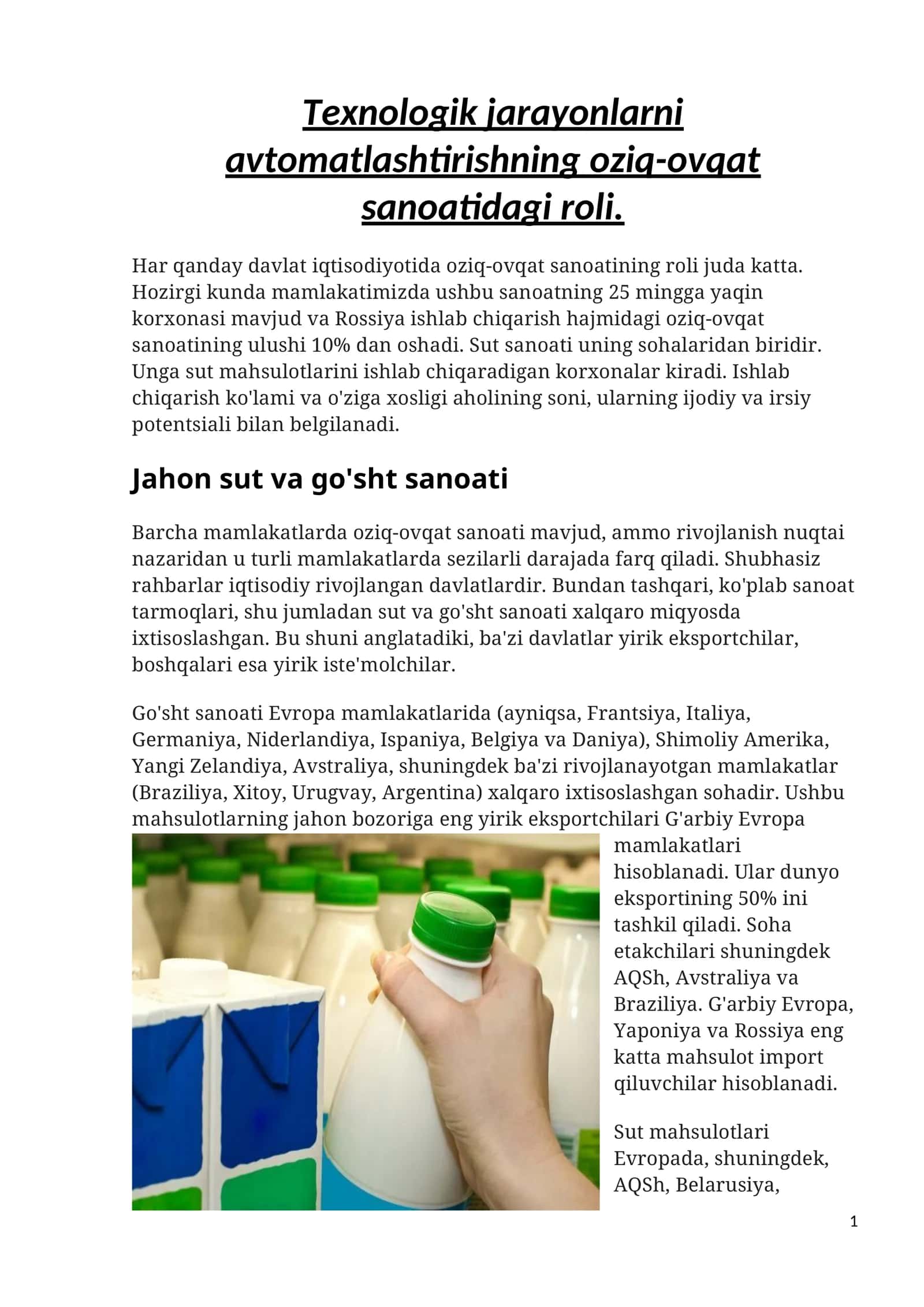 Jahon sut va go'sht sanoati 1