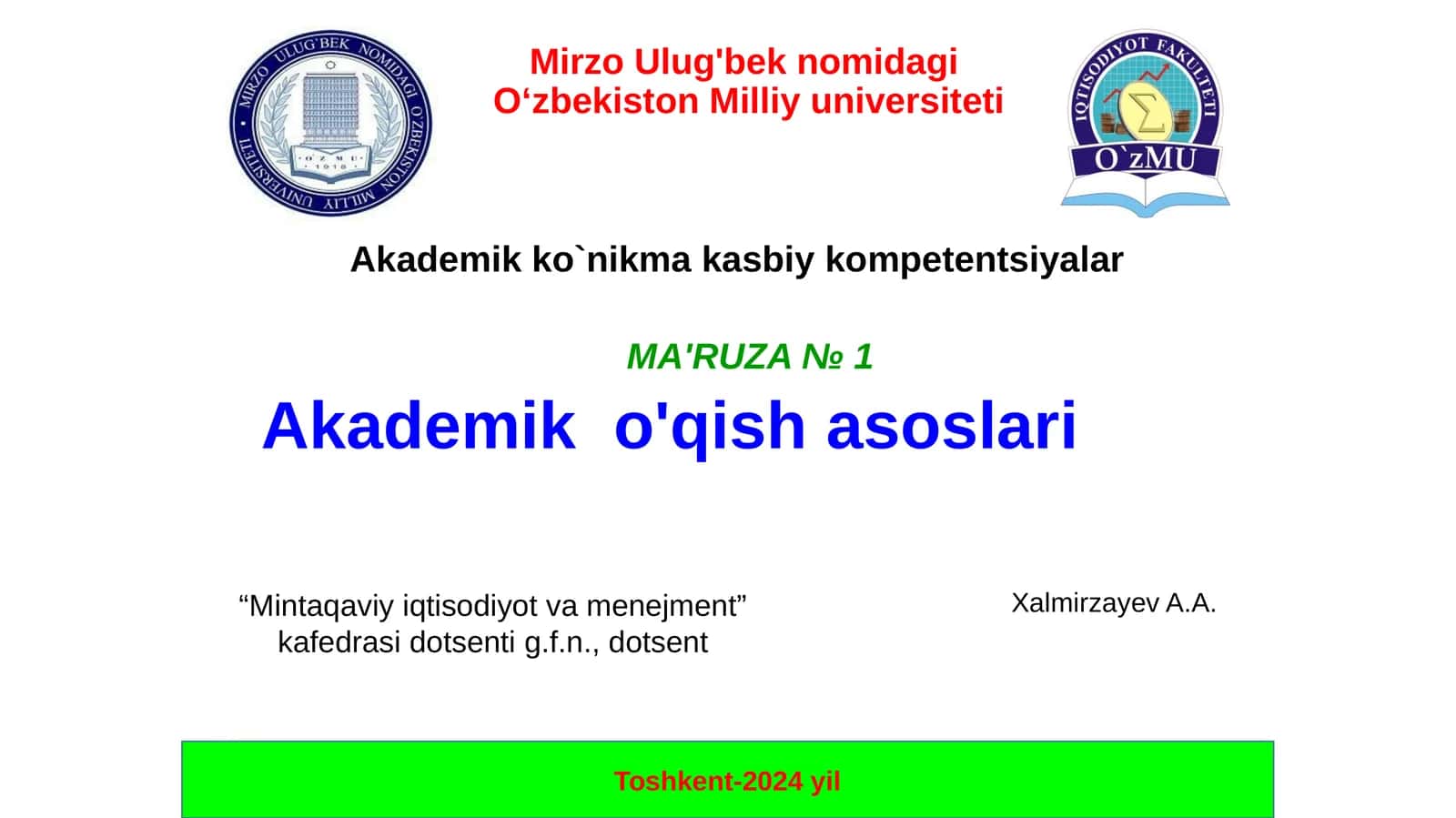 Akademik o'qishasoslari 1