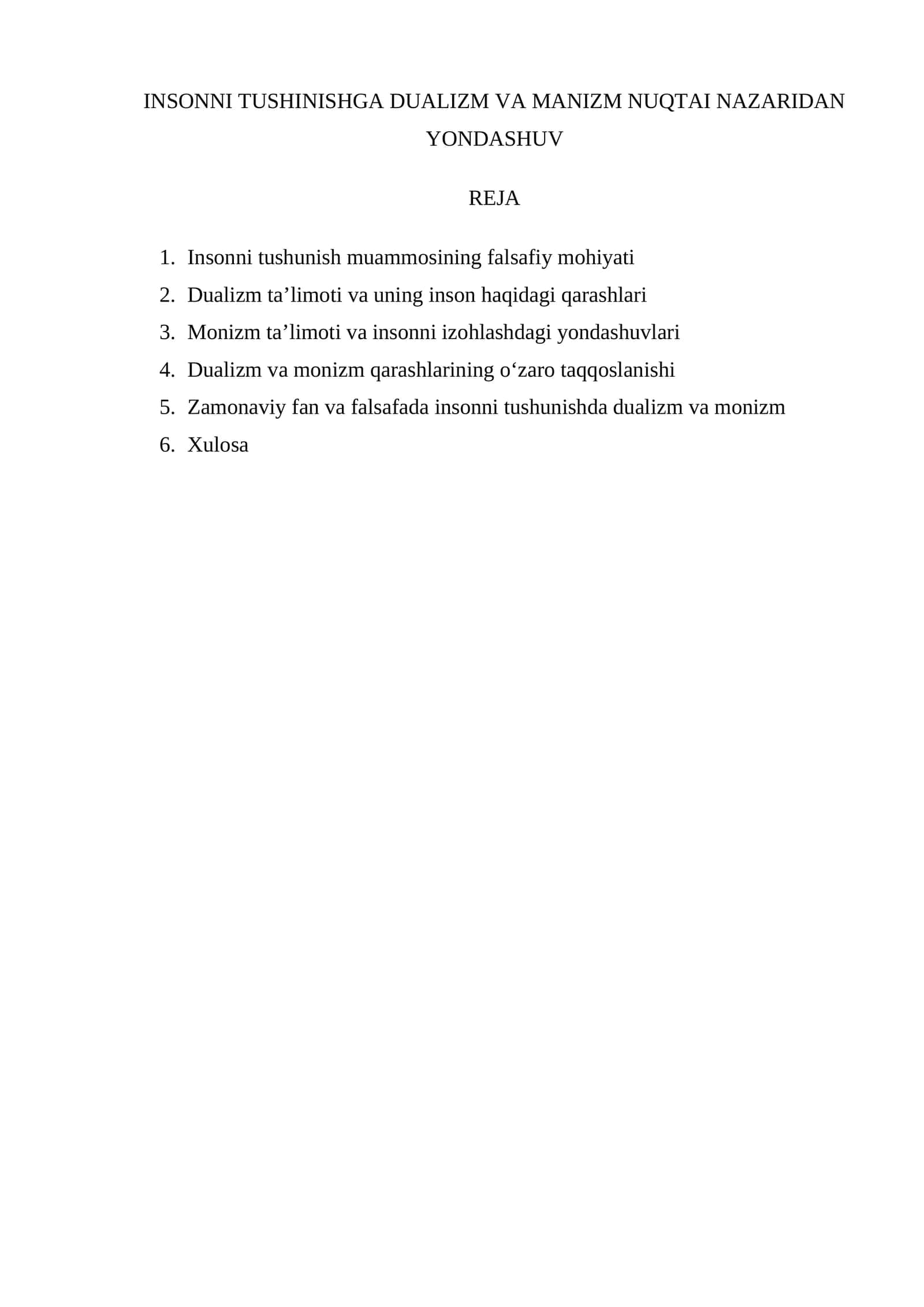 INSONNI TUSHINISHGA DUALIZM VA MANIZM NUQTAI NAZARIDAN YONDASHUV 1