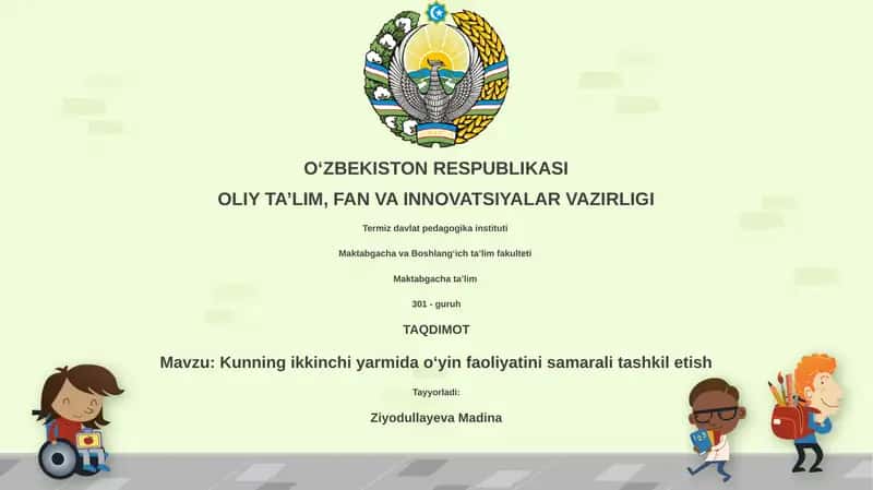 Kunning ikkinchi yarmida oʻyin faoliyatini samarali tashkil etish 1
