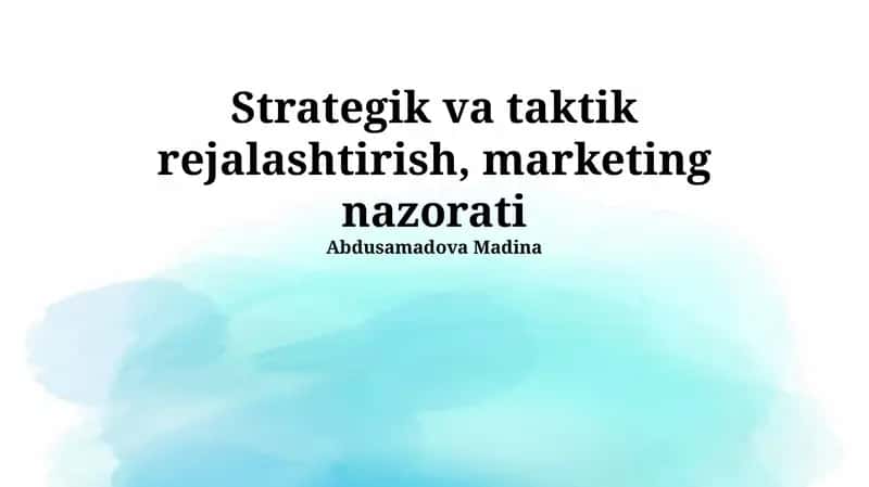 Strategik va Taktik Rejalashtirish 1