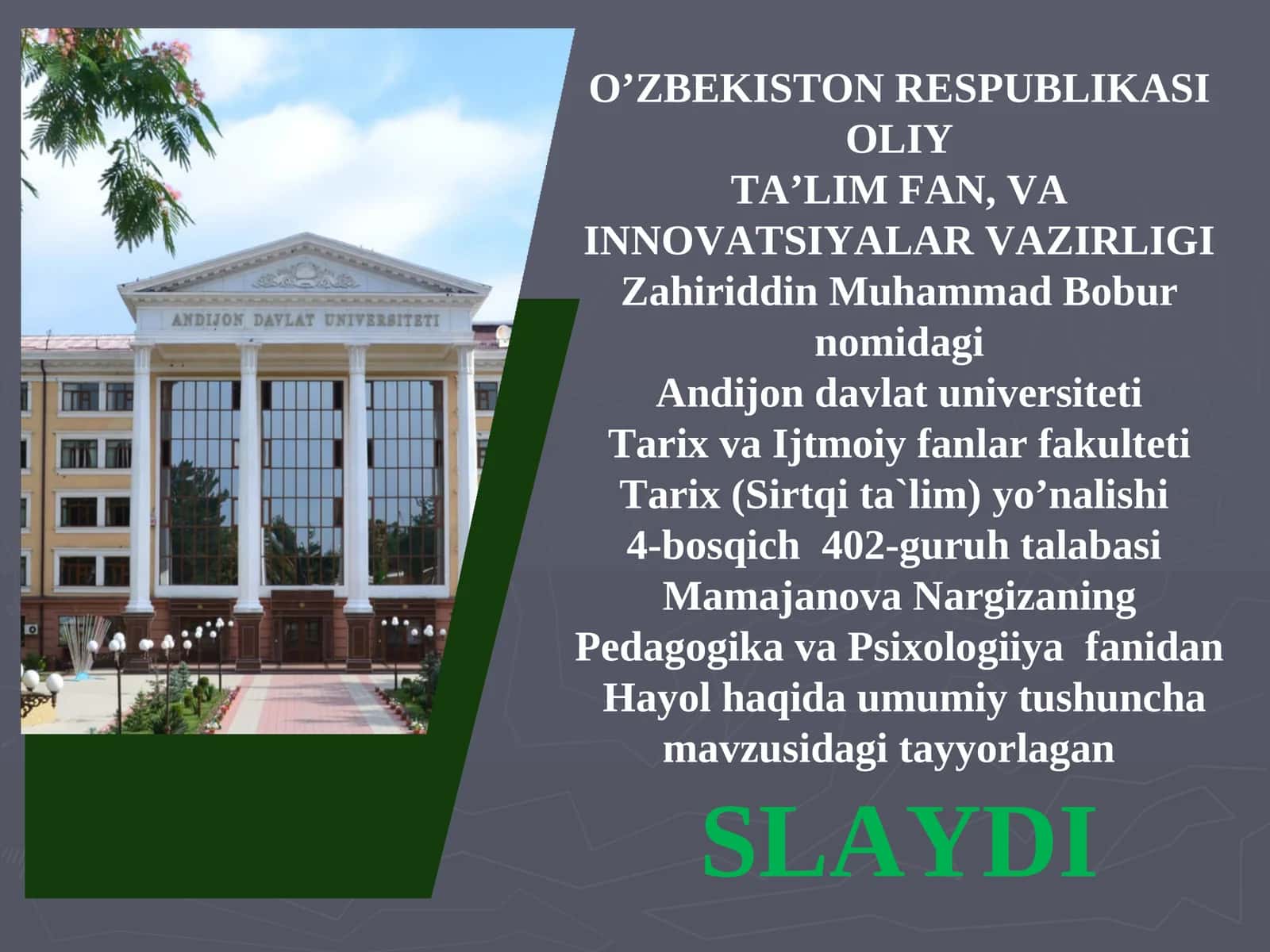 Hayol haqida umumiy tushuncha SLAYDI 1