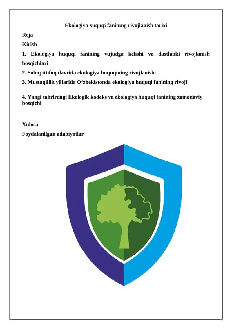 Ekologiya huquqi fanining rivojlanish tarixi 1