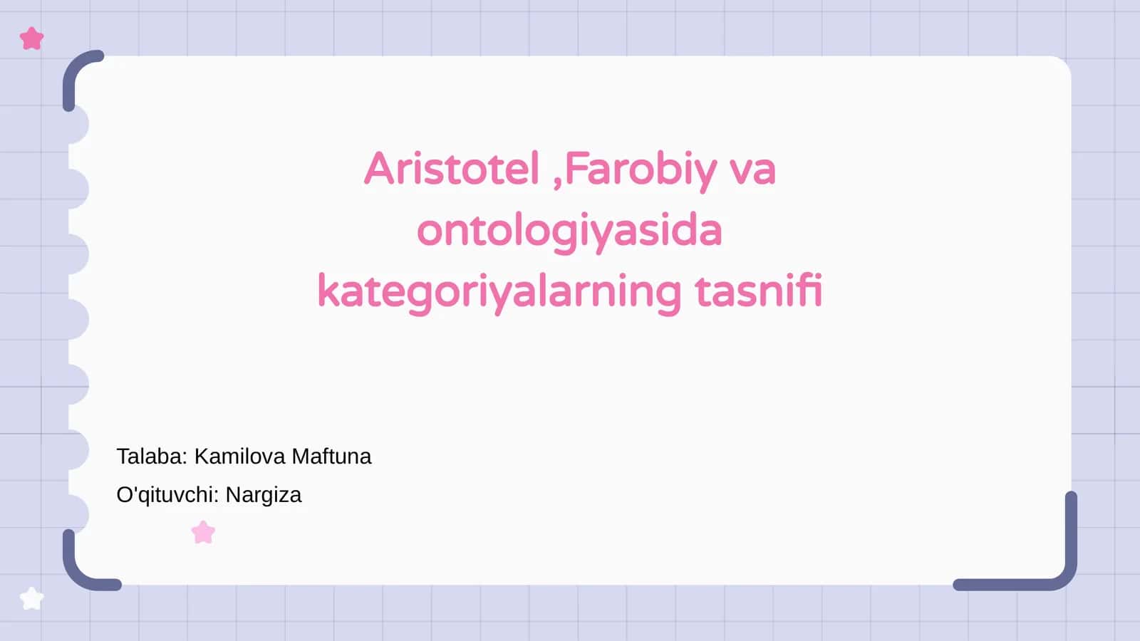 Aristotel,Farobiy va ontologiyasida kategoriyalarning tasnifi 1