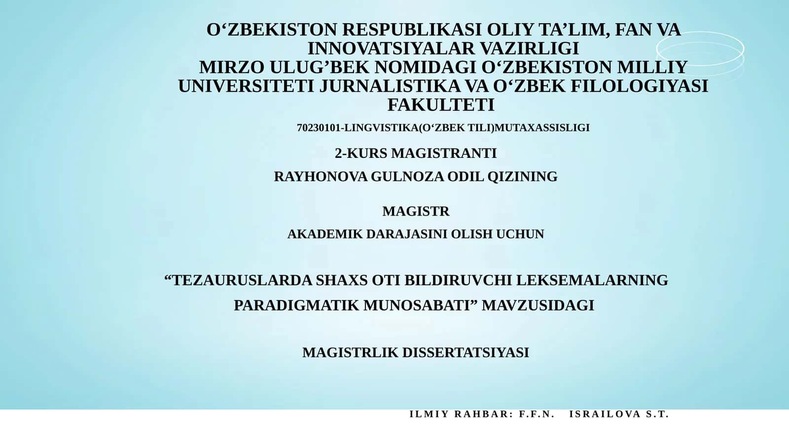 "Tezauruslarda Shaxs Oti Bildiruvchi Leksemalarning Paradigmatik Munosabati" 1