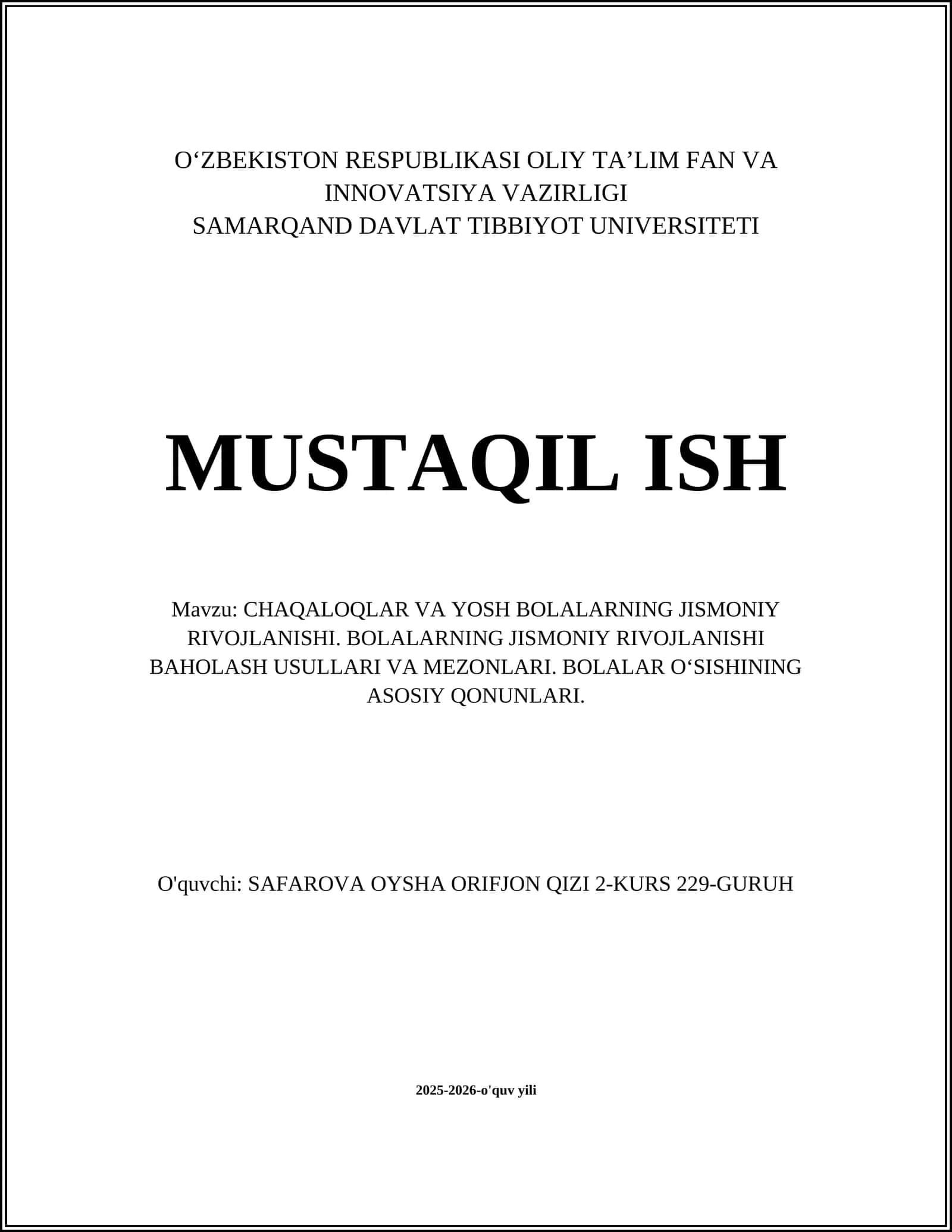 CHAQALOQLAR VA YOSH BOLALARNING JISMONIY RIVOJLANISHI 1