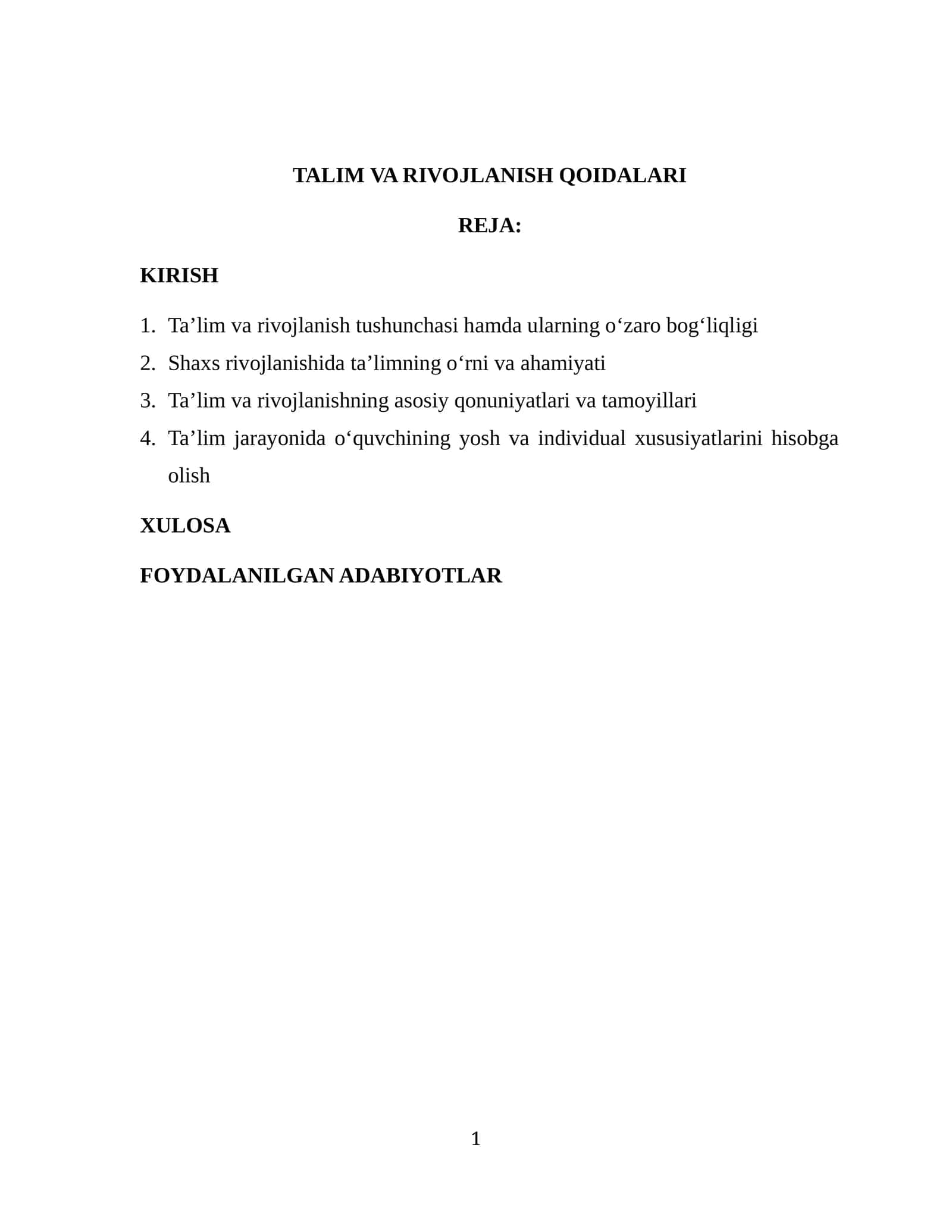 Ta'lim va rivojlanish qoidalari 1
