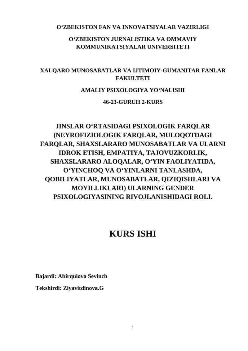 Jinslar O‘rtasidagi Psixologik Farqlar 1