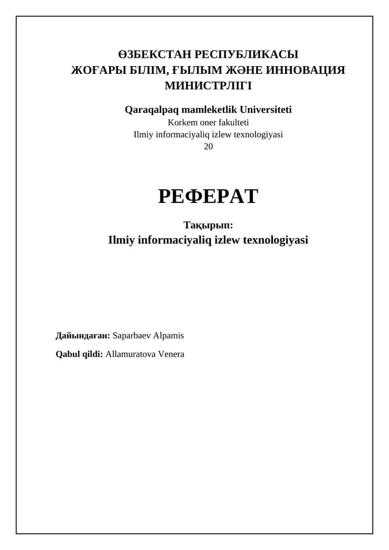 Ilmiy informaciyaliq izlew texnologiyasi 1