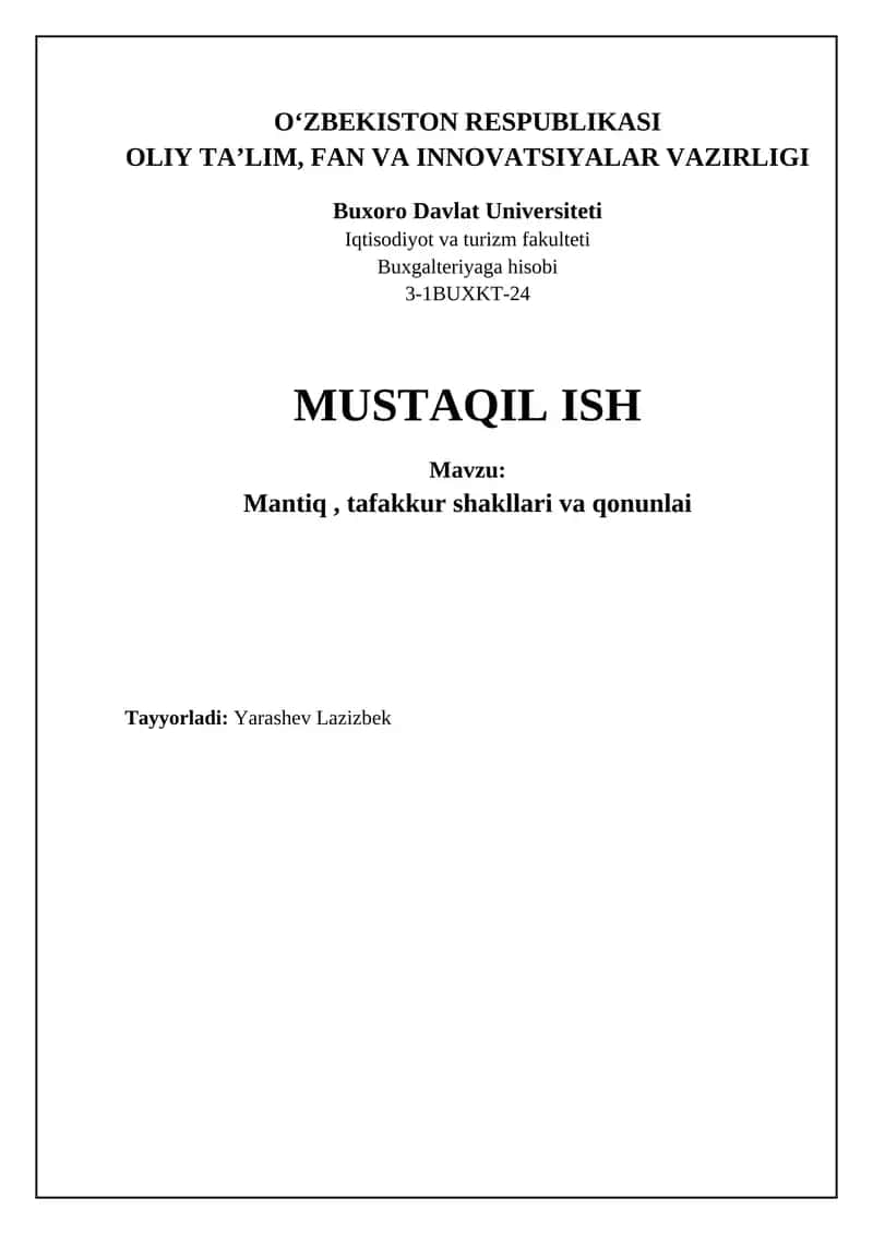 Mantiq asoslari va tafakkur shakllari 1
