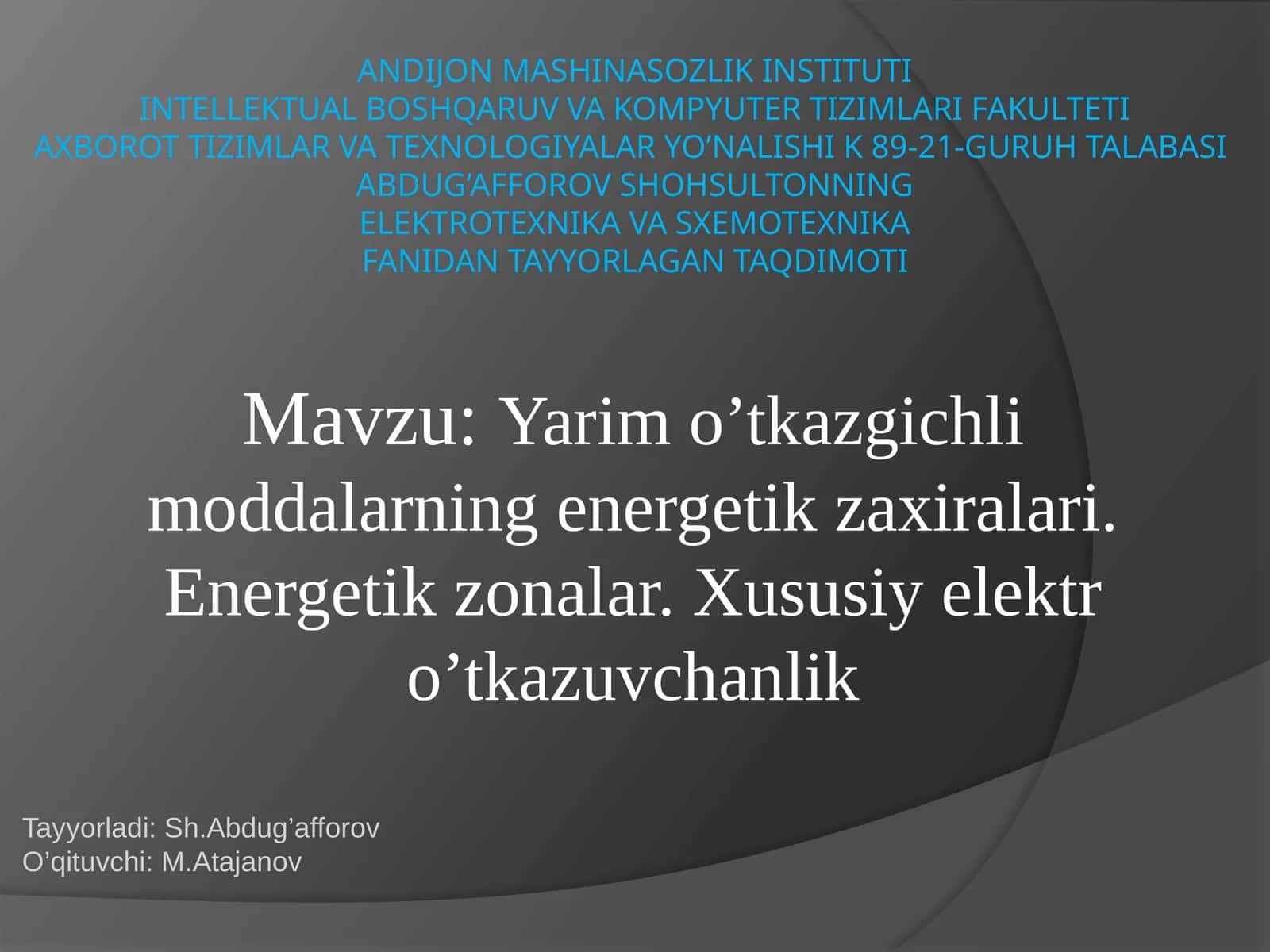 Yarimo’tkazgichlarning energetik zaxiralari 1