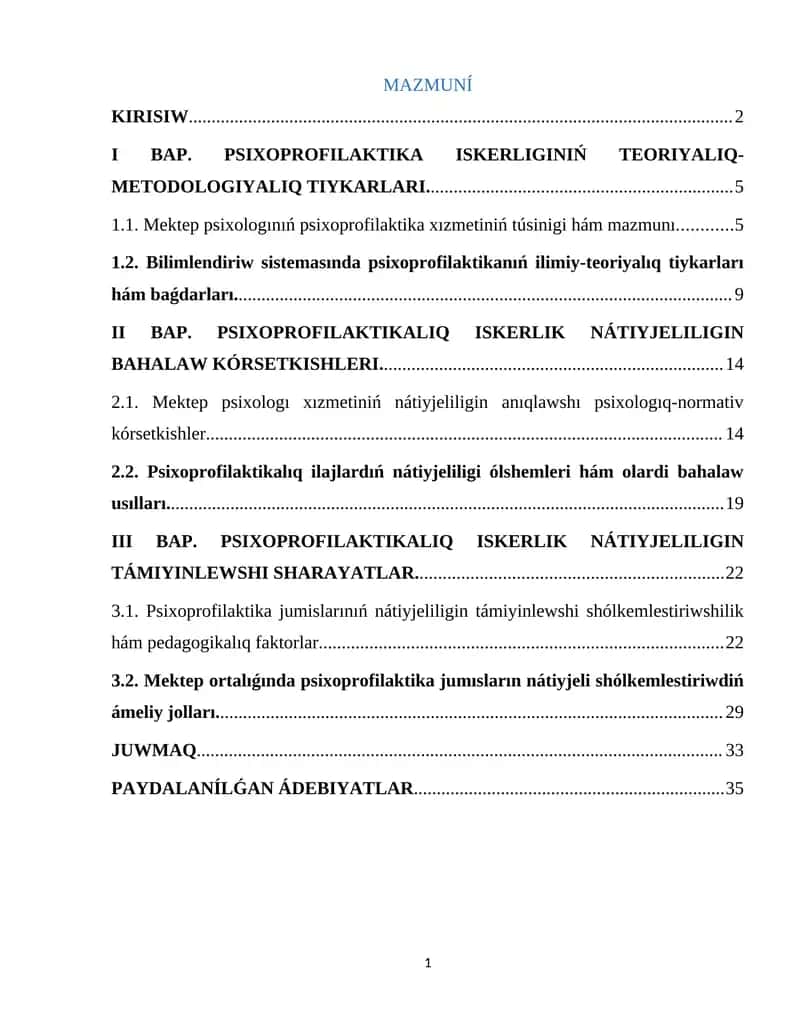 PSIXOPROFILAKTIKA ISKERLIGINIŃ TEORIYALIQ-METODOLOGIYALIQ TIYKARLARI 1