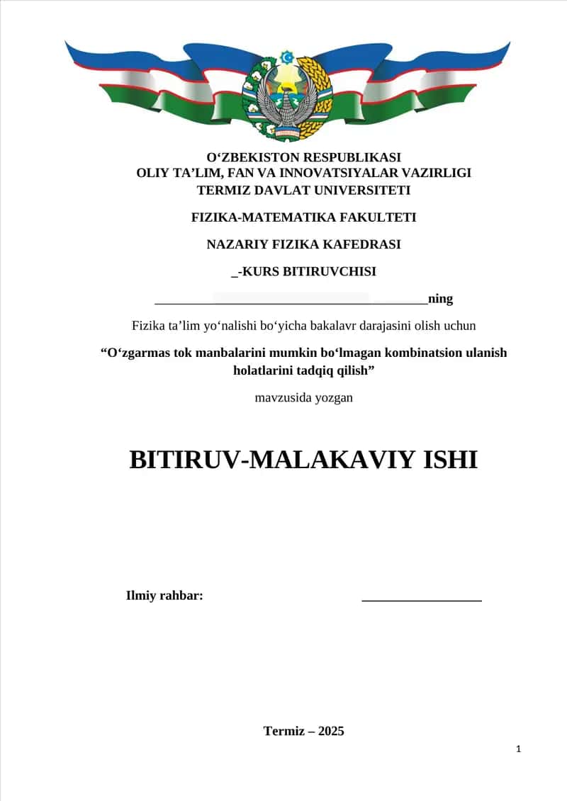O‘zgarmas tok manbalarini mumkin bo‘lmagan kombinatsion ulanish holatlarini tadqiq qilish 1