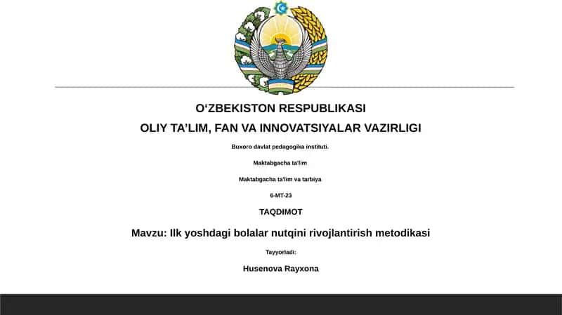 Ilk yoshdagi bolalar nutqini rivojlantirish metodikasi 1