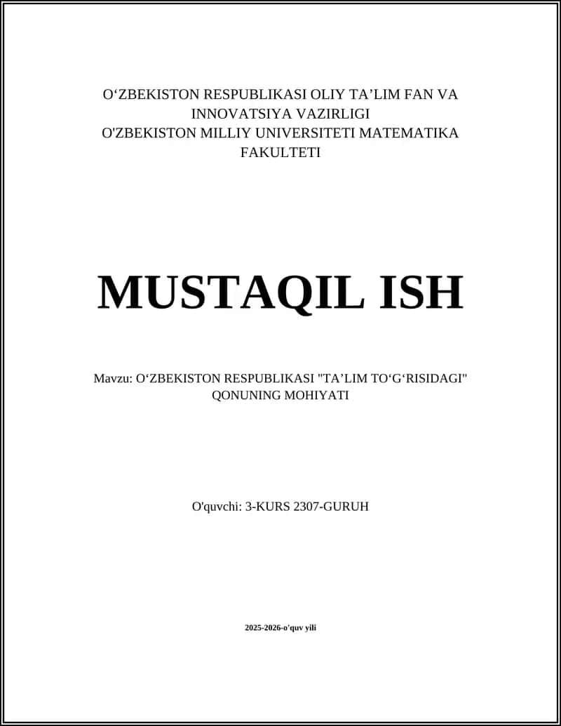 OʻZBEKISTON RESPUBLIKASI "TAʼLIM TOʻGʻRISIDAGI" QONUNING MOHIYATI 1